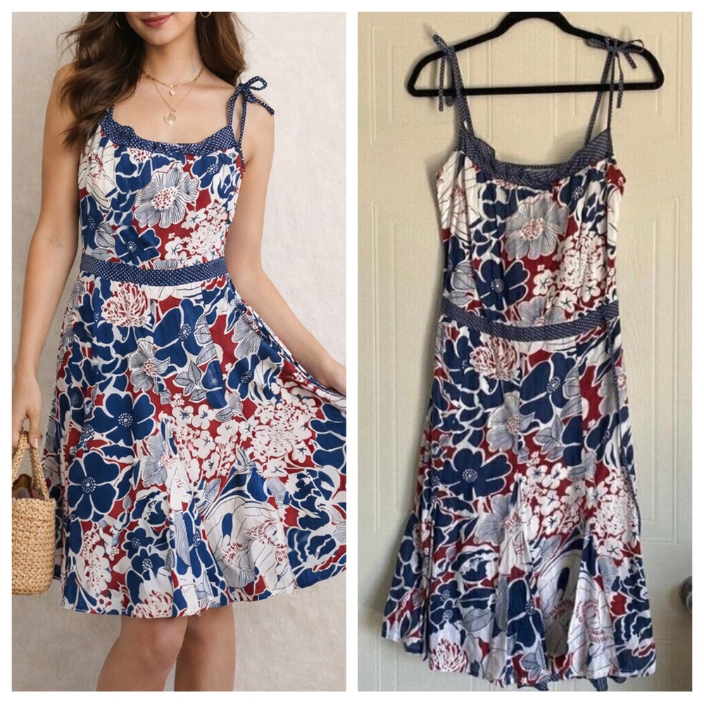 Retro Floral Sundress Blue White Small - Picture 2 of 13